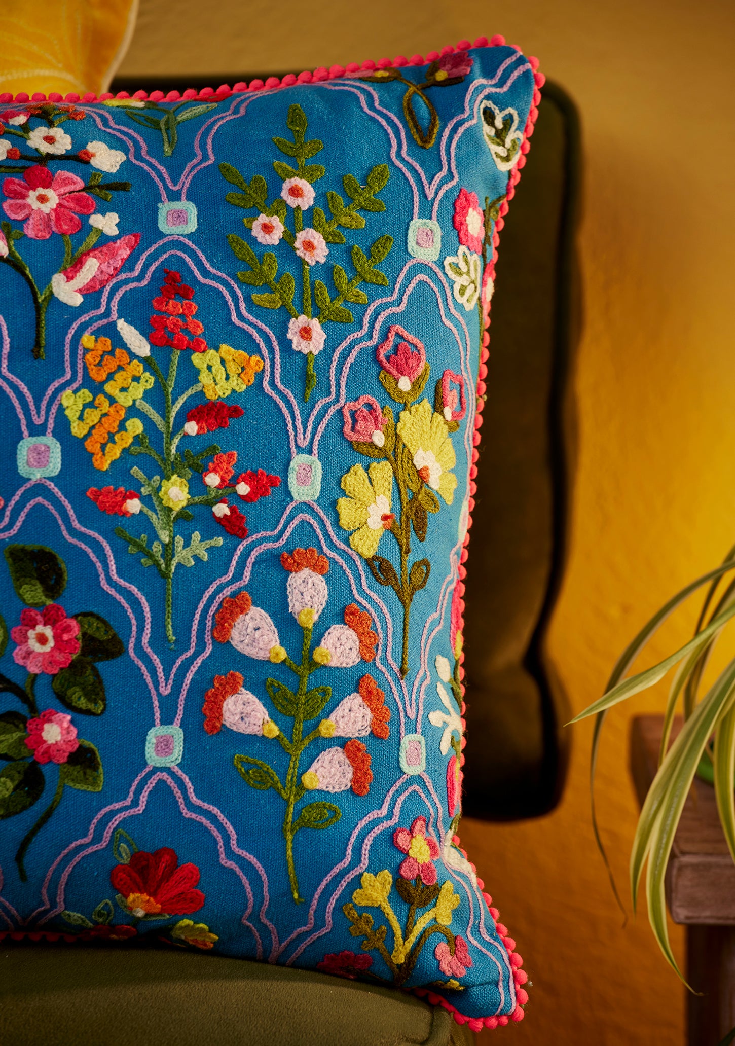 Country Garden Embroidered Cushion Cover 60x40cm