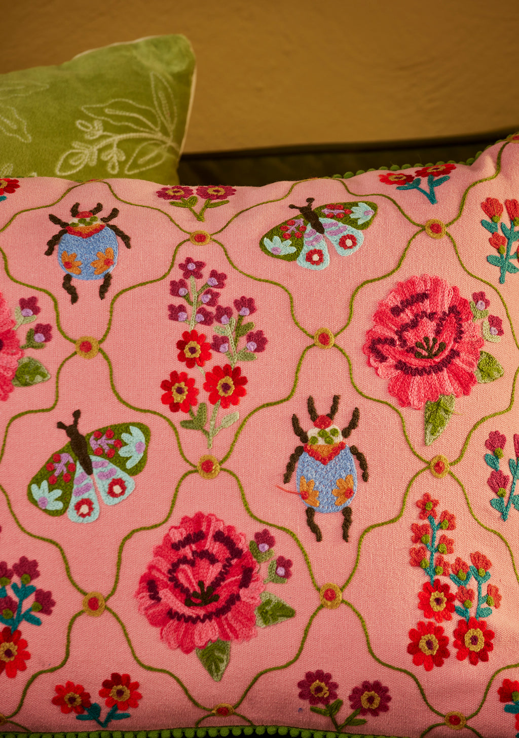 Rose Garden Embroidered Cushion Cover 60x40cm