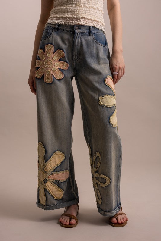 Flower Denim Pants