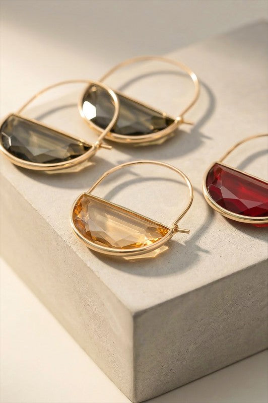 Half Moon Gem Stone Earrings - Assort