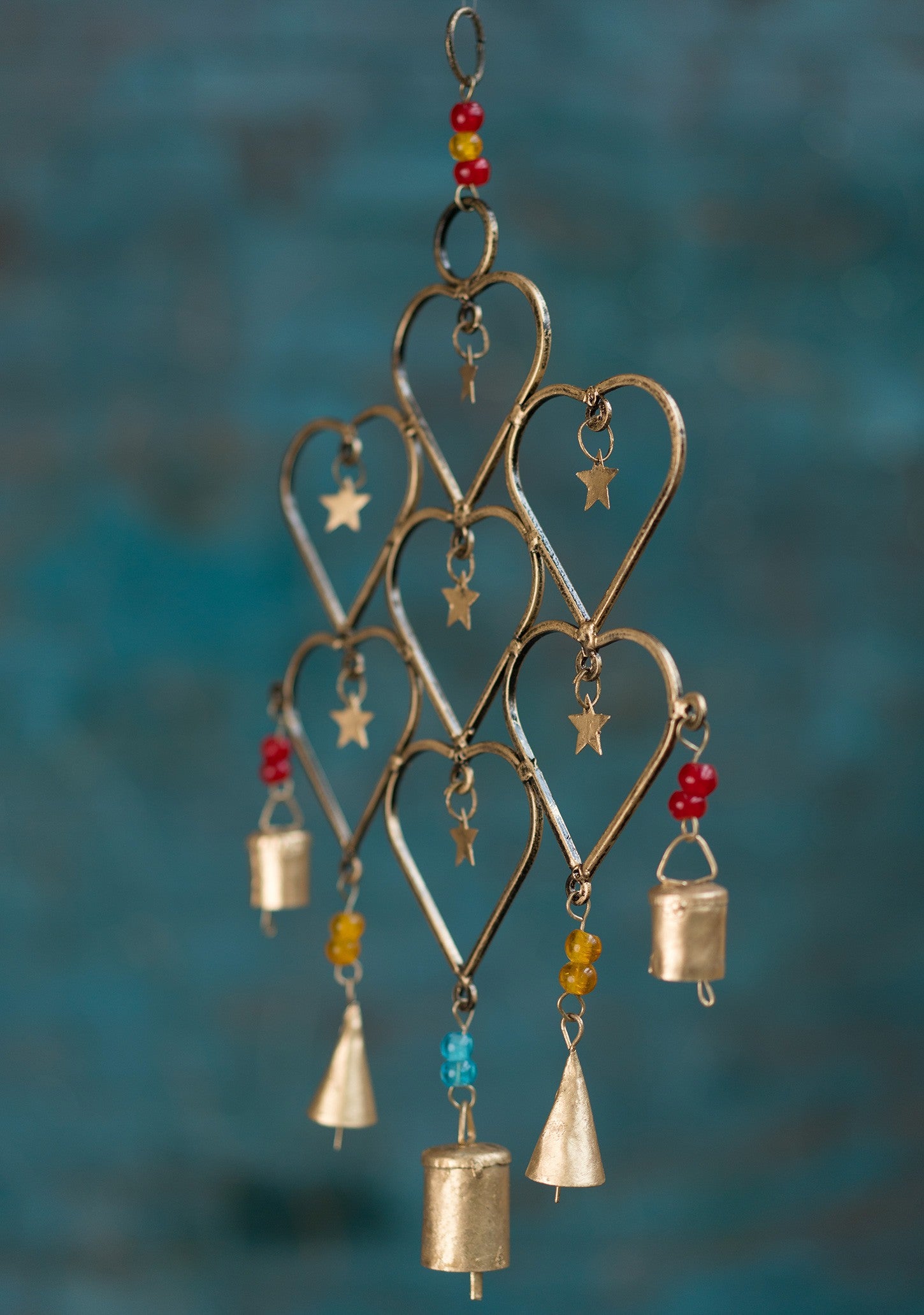 Recycled Iron Wind Chime w Bells and Beads