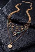 4 Layer Chain Necklace w Charms & Beads