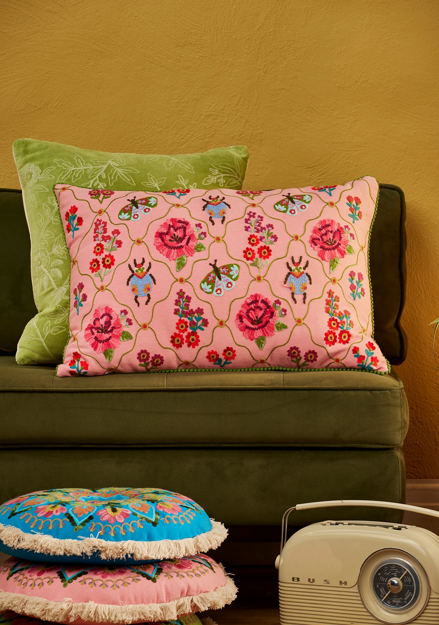 Rose Garden Embroidered Cushion Cover 60x40cm