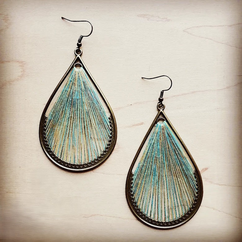 Large Woven Teardrop Earrings Teal