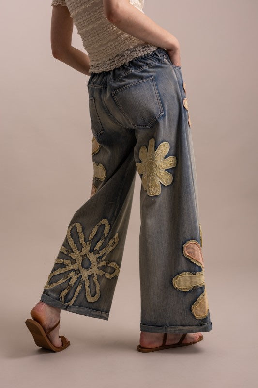 Flower Denim Pants