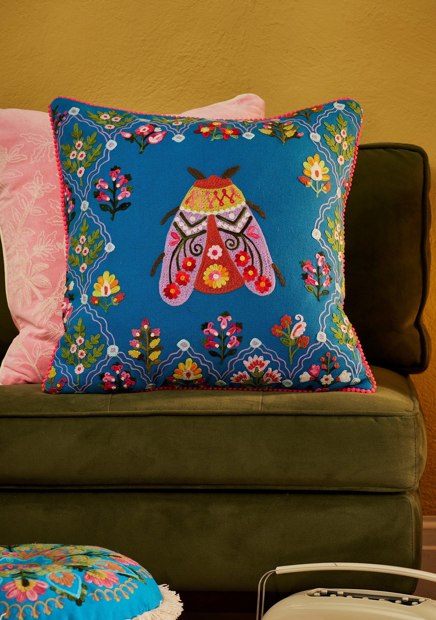Country Bug Embroidered Cushion Cover 45x45cm - BL