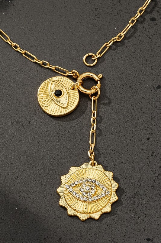 Sun & Evil Eye Toggle Pendant Necklace