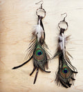 Leather Tassel Earrings Peacock Feather