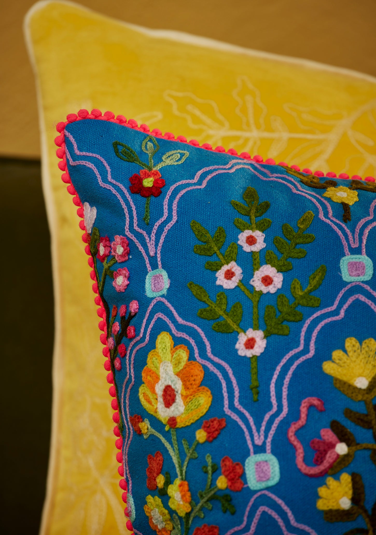 Country Garden Embroidered Cushion Cover 60x40cm