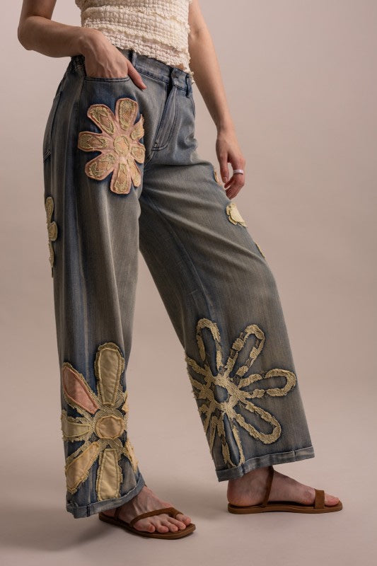 Flower Denim Pants