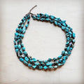 Triple Strand Blue Turq & Wd Collar Necklace - Jewelry Junkie