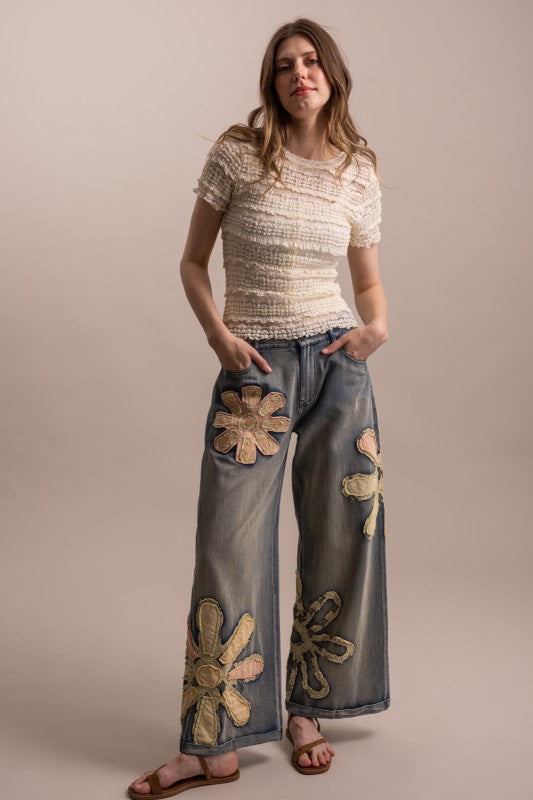 Flower Denim Pants