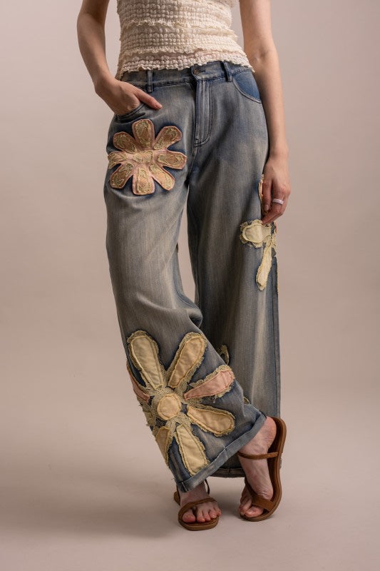 Flower Denim Pants