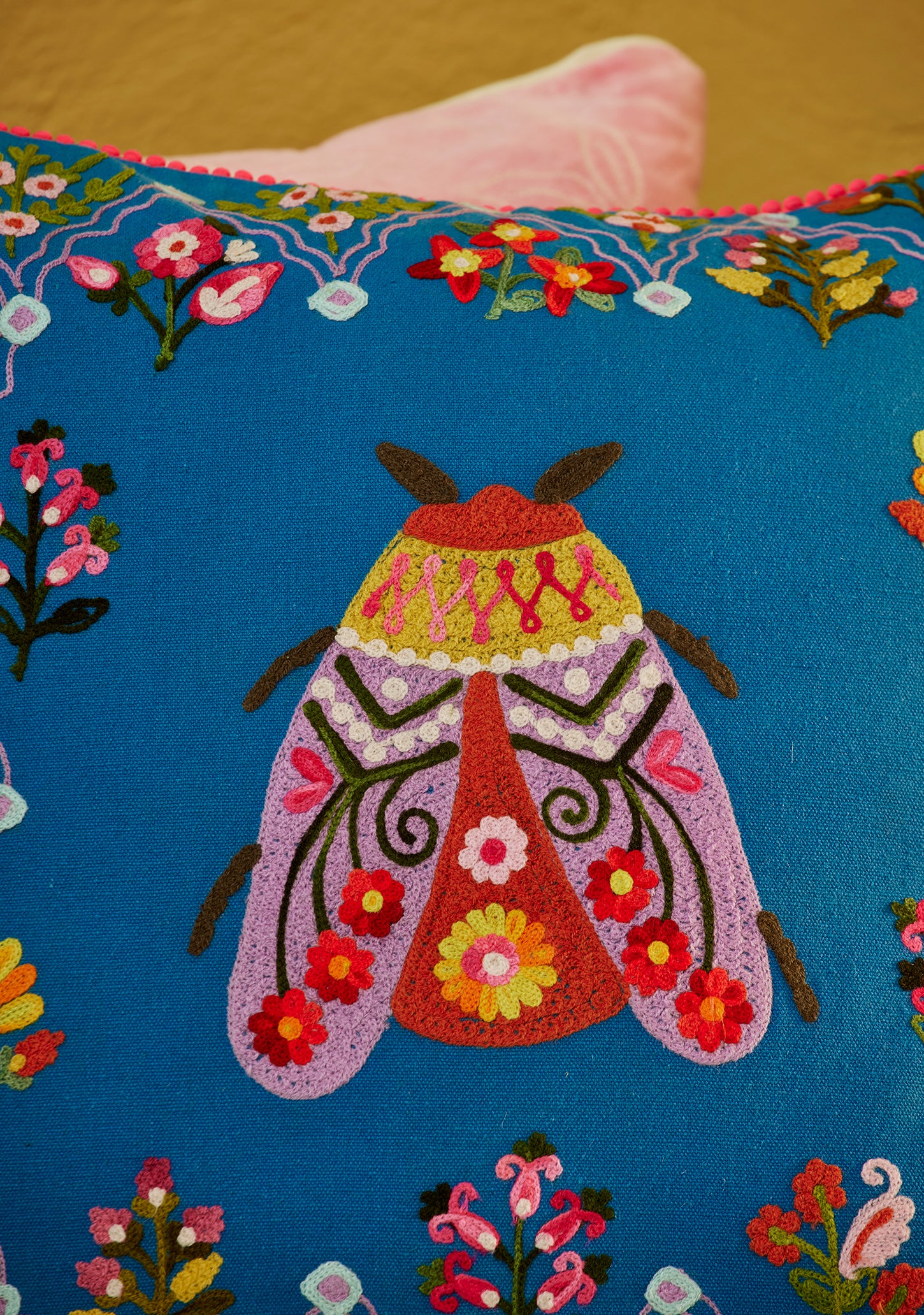 Country Bug Embroidered Cushion Cover 45x45cm - BL