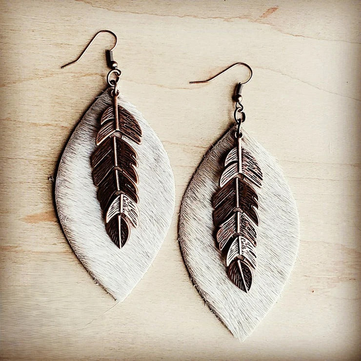 Leather Oval Earrings w Tan Hide Copper