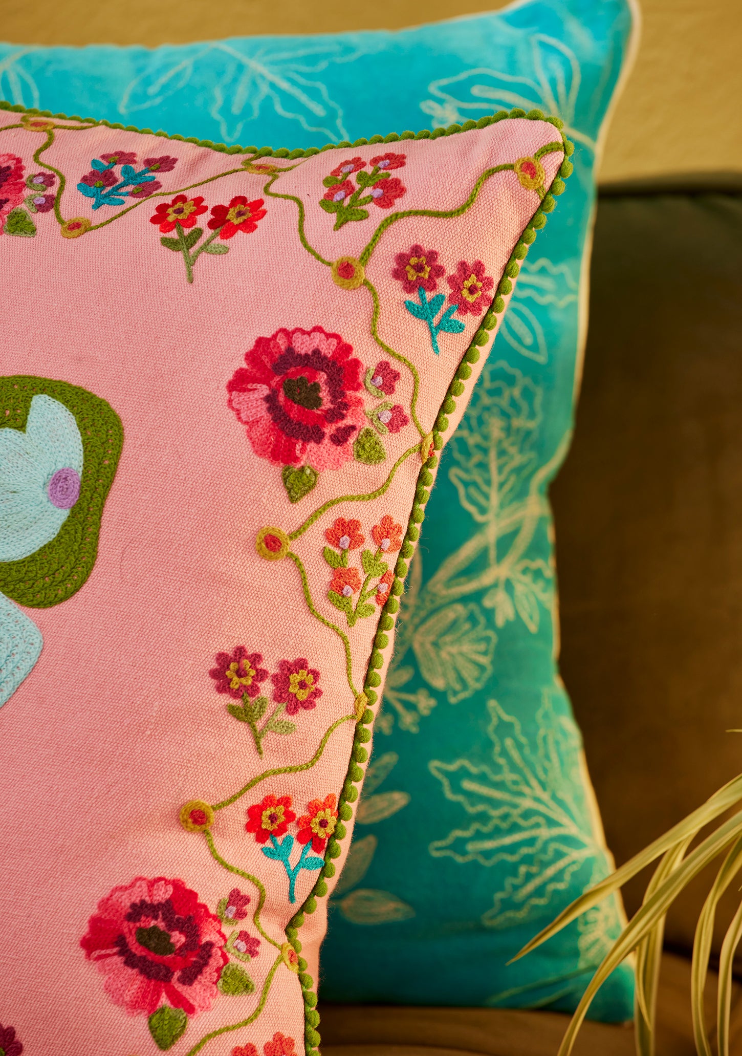 Rose Butterfly Embroidered Cushion Cover