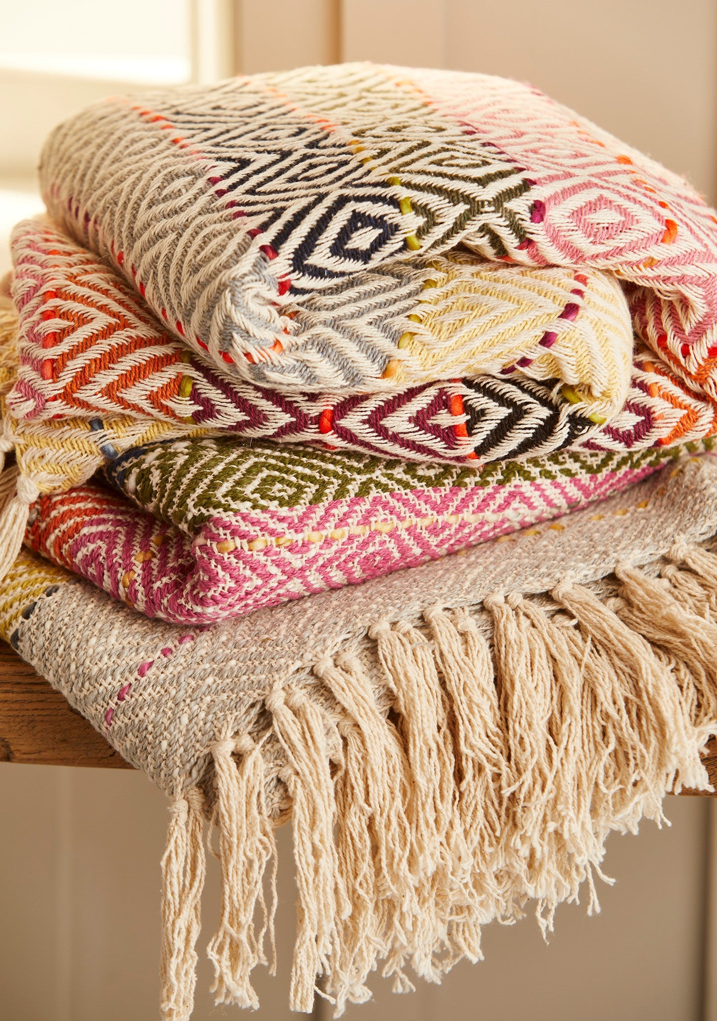 Multi Diamond Handloom Cotton Throw 125x180cm
