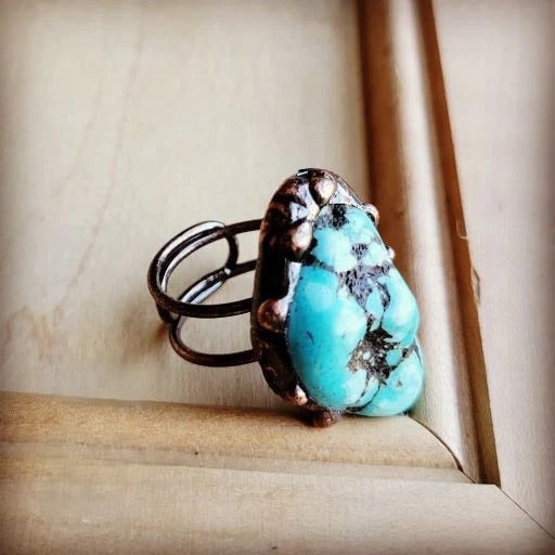 Turquoise Ring set in Antique Copper